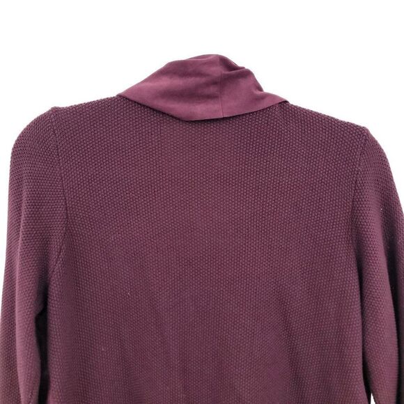 Cardigan M Purple Waterfall Open Front Waffle Knit Faux Vegan Suede Front Boho - Picture 6 of 10